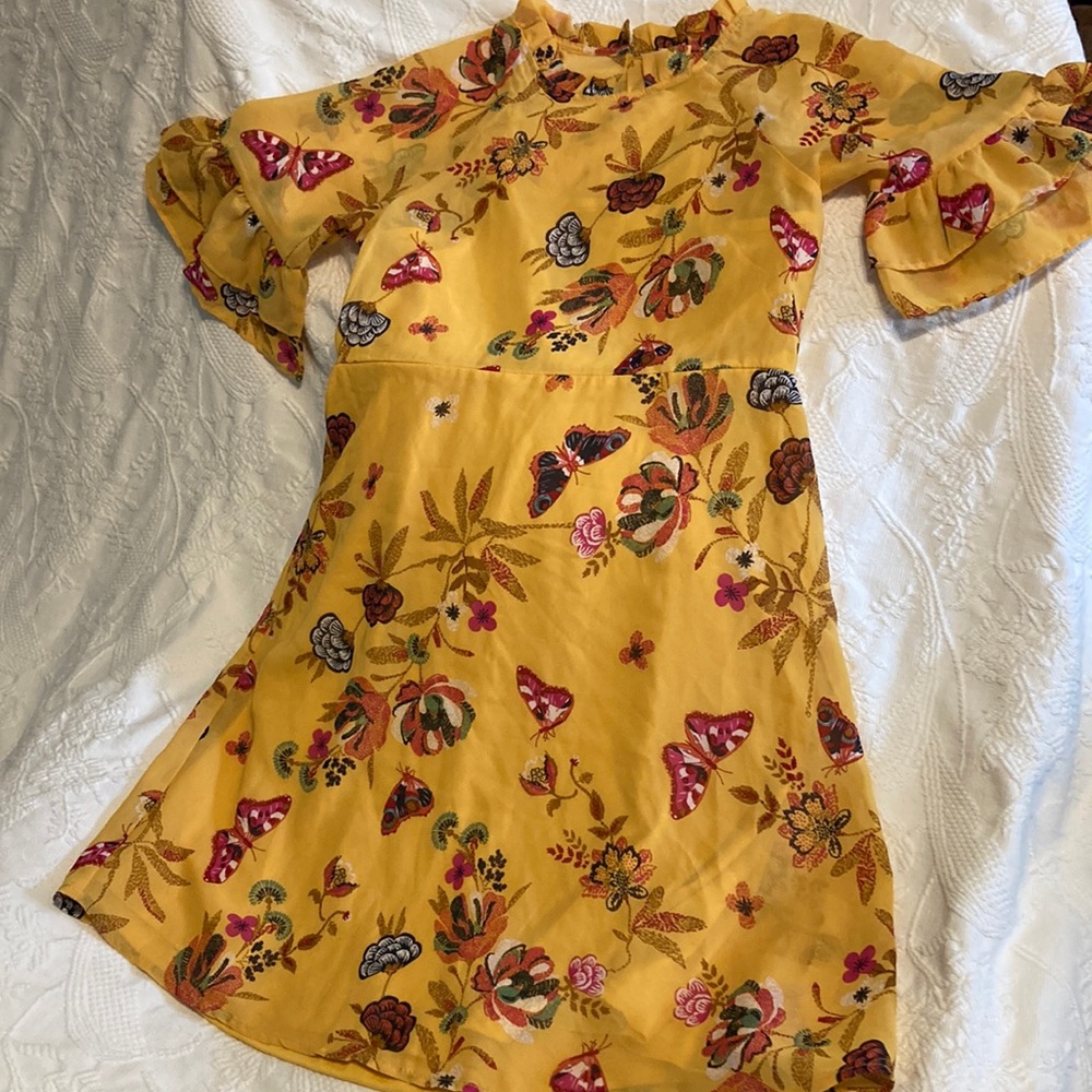 Girls yellow with print dress 14/16